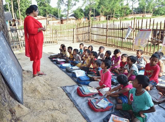 Smiles of children learning and writing
